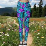 Paarse en Blauwgroen Blauwe Bloemen Leggings<br><div class="desc">sierlijk patroon van paarse,  blauwe,  blauwgroen,  turquoise en groene bloemen en gebladerte leggings.</div>