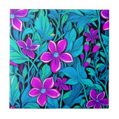  Paarse en Blauwgroen Blauwe Bloemen Tegeltje (Voorkant)