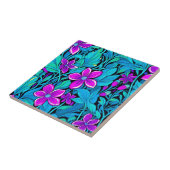  Paarse en Blauwgroen Blauwe Bloemen Tegeltje (Zijkant)