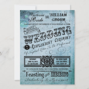 Paarse en Blauwgroen Blauwe Vintage Typografie Wed Kaart