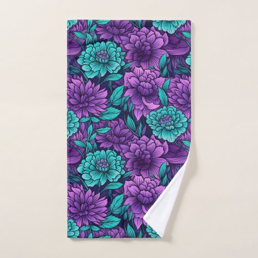 Paarse en Blauwgroen bloemen Bad Handdoek (Handdoek)