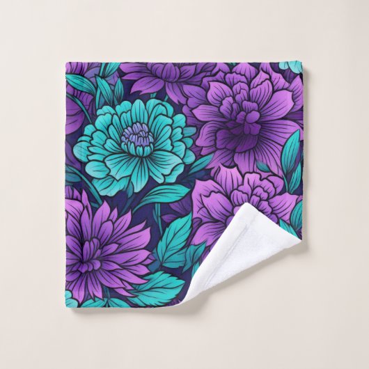 Paarse en Blauwgroen bloemen Bad Handdoek (Wasdoekje)