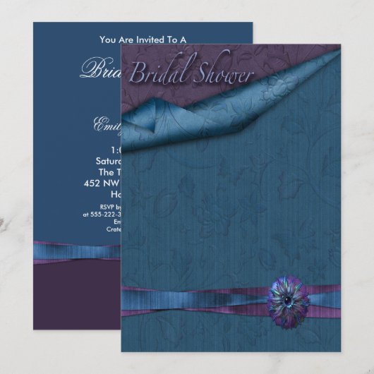 Paarse en Blauwgroen bloemen bruidsdouche uitnodig Kaart (Voorkant / Achterkant)