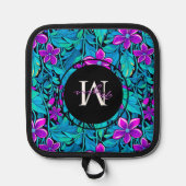 Paarse en Blauwgroen bloemen en bladeren gepersona Pannenlap (Voorkant)