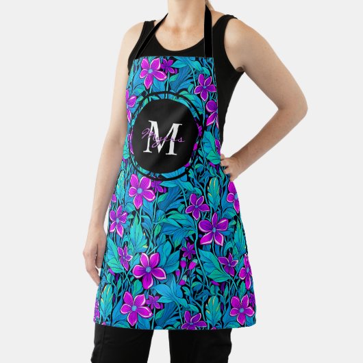 Paarse en Blauwgroen bloemen en bladeren gepersona Schort (Insitu)