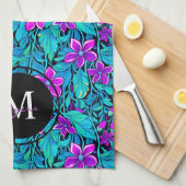 Paarse en Blauwgroen bloemen en bladeren gepersona Theedoek (Quarter Fold)