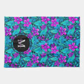 Paarse en Blauwgroen bloemen en bladeren gepersona Theedoek (Horizontaal)