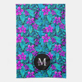 Paarse en Blauwgroen bloemen en bladeren gepersona Theedoek (Verticaal)