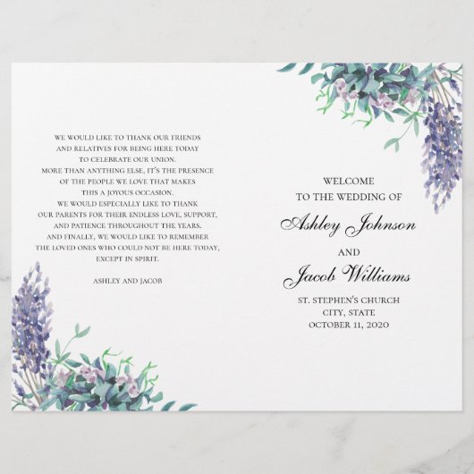 Paarse en blauwgroen bloemen. Weddenprogramma gevo (Voorkant)