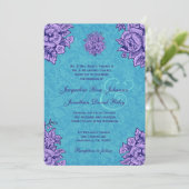 Paarse en Blauwgroen bloemen Wedding V33 Kaart (Staand voorkant)