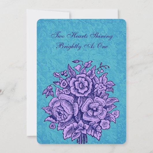 Paarse en Blauwgroen bloemen Wedding V33 Kaart (Achterkant)