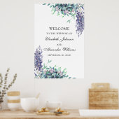 Paarse en blauwgroen bloemen. Welkomstbord voor br Poster (Keuken)