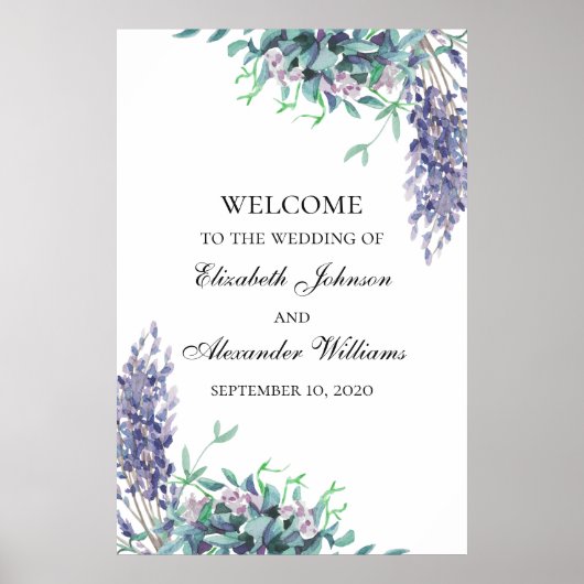 Paarse en blauwgroen bloemen. Welkomstbord voor br Poster (Voorkant)