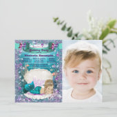 Paarse en Blauwgroen Blonde Zeemeermin Verjaardags Kaart (Staand voorkant)