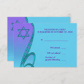 Paarse en Blauwgroen Blue Bat Mitzvah RSVP (Voorkant / Achterkant)