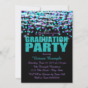 Paarse en Blauwgroen Blue Confetti Graduation Part Kaart