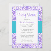 Paarse en Blauwgroen Blue Damask Baby shower Kaart (Voorkant)