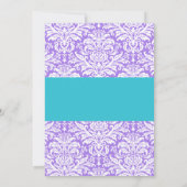 Paarse en Blauwgroen Blue Damask Baby shower Kaart (Achterkant)