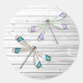 Paarse en Blauwgroen Blue Dragonfly Ronde Sticker