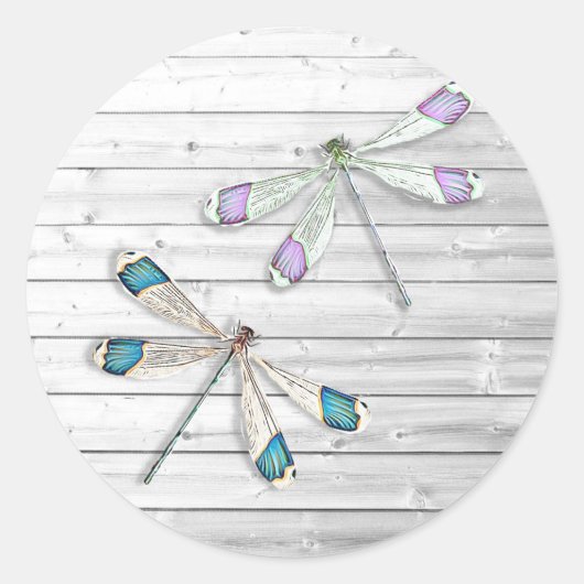 Paarse en Blauwgroen Blue Dragonfly Ronde Sticker (Voorkant)