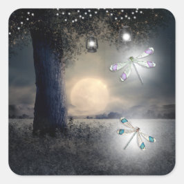 Paarse en Blauwgroen Blue Dragonfly Vierkante Sticker
