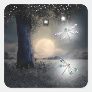 Paarse en Blauwgroen Blue Dragonfly Vierkante Sticker