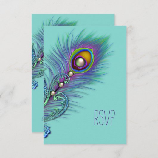 Paarse en Blauwgroen Blue Peacock RSVP (Voorkant / Achterkant)