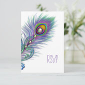 Paarse en Blauwgroen Blue Peacock RSVP Kaartje (Staand voorkant)