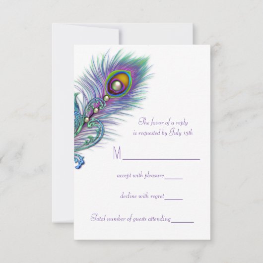 Paarse en Blauwgroen Blue Peacock RSVP Kaartje (Achterkant)