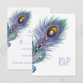 Paarse en Blauwgroen Blue Peacock RSVP Kaartje (Voorkant / Achterkant)