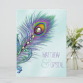 Paarse en Blauwgroen Blue Peacock Wedding Kaart (Staand voorkant)