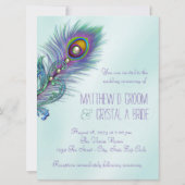 Paarse en Blauwgroen Blue Peacock Wedding Kaart (Achterkant)