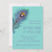 Paarse en Blauwgroen Blue Peacock Wedding Kaart (Achterkant)