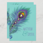Paarse en Blauwgroen Blue Peacock Wedding Kaart (Voorkant / Achterkant)