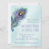 Paarse en Blauwgroen Blue Peacock Wedding Kaart (Achterkant)
