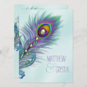Paarse en Blauwgroen Blue Peacock Wedding Kaart (Voorkant / Achterkant)