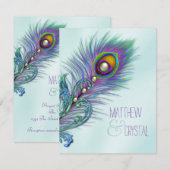Paarse en Blauwgroen Blue Peacock Wedding Kaart (Voorkant / Achterkant)