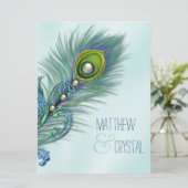 Paarse en Blauwgroen Blue Peacock Wedding Kaart (Staand voorkant)