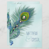 Paarse en Blauwgroen Blue Peacock Wedding Kaart (Voorkant / Achterkant)