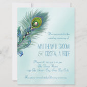 Paarse en Blauwgroen Blue Peacock Wedding Kaart (Achterkant)