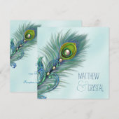 Paarse en Blauwgroen Blue Peacock Wedding Kaart (Voorkant / Achterkant)