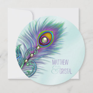 Paarse en Blauwgroen Blue Peacock Wedding Kaart