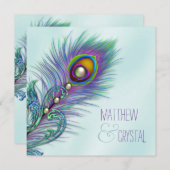 Paarse en Blauwgroen Blue Peacock Wedding Kaart (Voorkant / Achterkant)