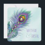 Paarse en Blauwgroen Blue Peacock Wedding Kaart<br><div class="desc">Mooie lavendel paarse en blauwgroen blauwe pauw bruiloft uitnodigingen. Deze elegante blauwgroen bruiloftsuitnodiging met blauwe pauw is eenvoudig aan te passen aan uw evenement met uw keuze van lettertype,  kleur en tekst aan de voor- en achterkant. Dit is een afgedrukt grafisch ontwerp zonder echte edelstenen,  juwelen,  enz.</div>