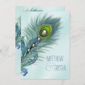 Paarse en Blauwgroen Blue Peacock Wedding Kaart (Voorkant / Achterkant)