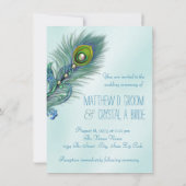 Paarse en Blauwgroen Blue Peacock Wedding Kaart (Achterkant)