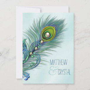 Paarse en Blauwgroen Blue Peacock Wedding Kaart