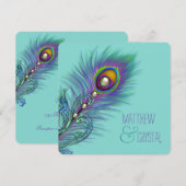 Paarse en Blauwgroen Blue Peacock Wedding Kaart (Voorkant / Achterkant)