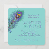Paarse en Blauwgroen Blue Peacock Wedding Kaart (Achterkant)