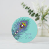 Paarse en Blauwgroen Blue Peacock Wedding Kaart (Staand voorkant)